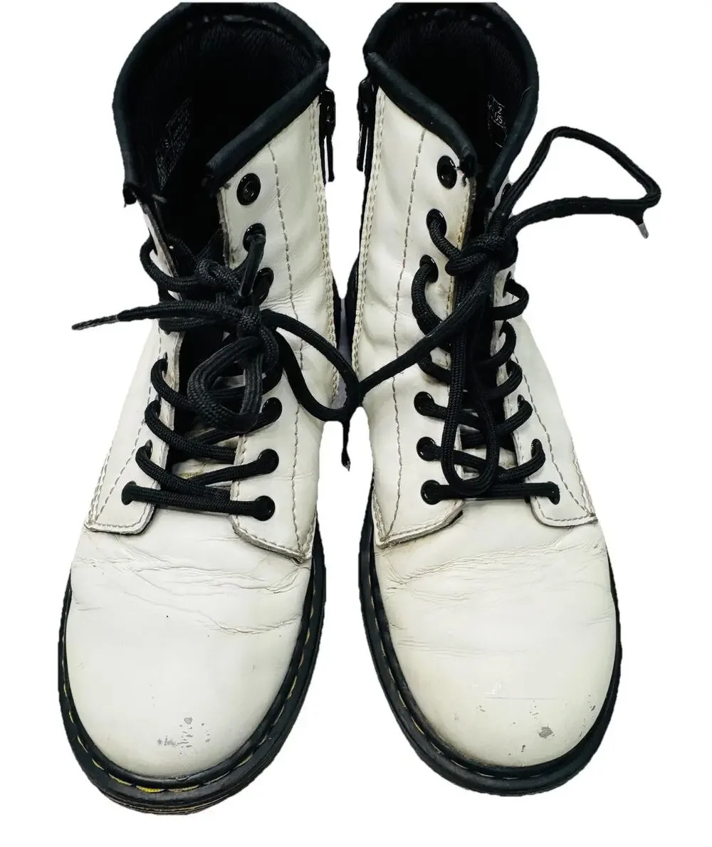 Dr. Doc Martens 1460 J Junior Girls Patent Leather Boots Airwair White Sz 2